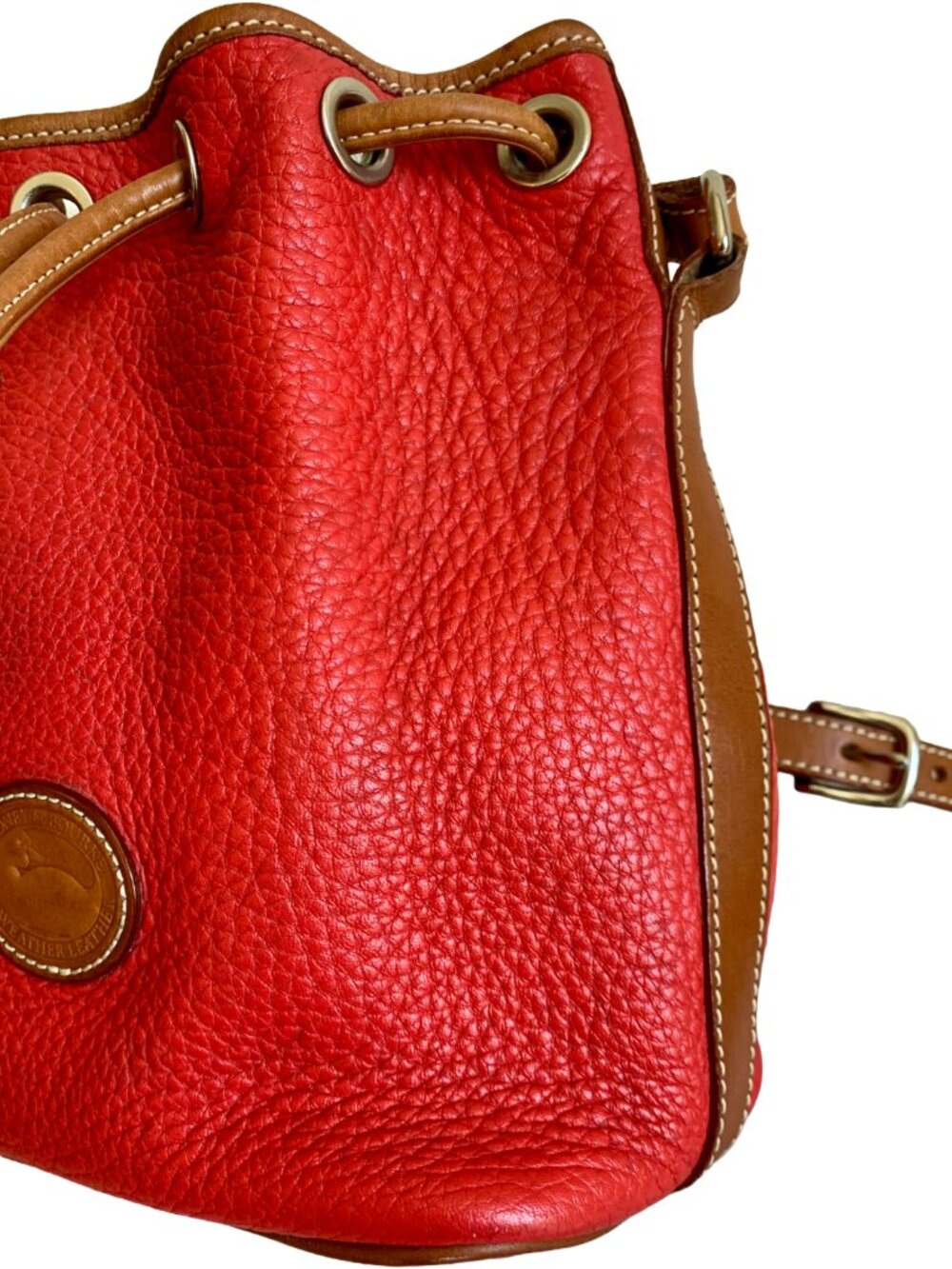 DOONEY & BOURKE Vintage Red & Tan Small Drawstring Bucket Pebbled Leather Bag - Picture 11 of 11